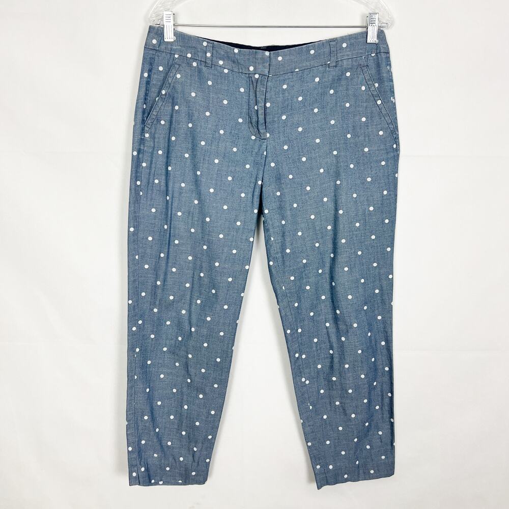 J. Crew Pants Womens 8 Polka Dot Ankle 100% Cotton Beachy Coastal Casual Preppy